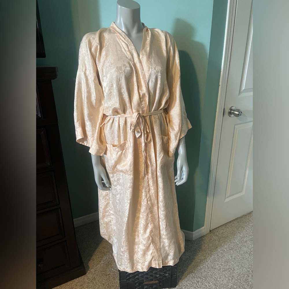100% SILK Pale Peach Full Length Robe
